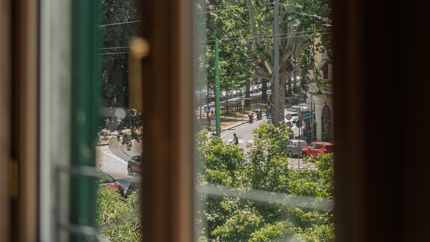 View of Milan from the window of Hotel Milu