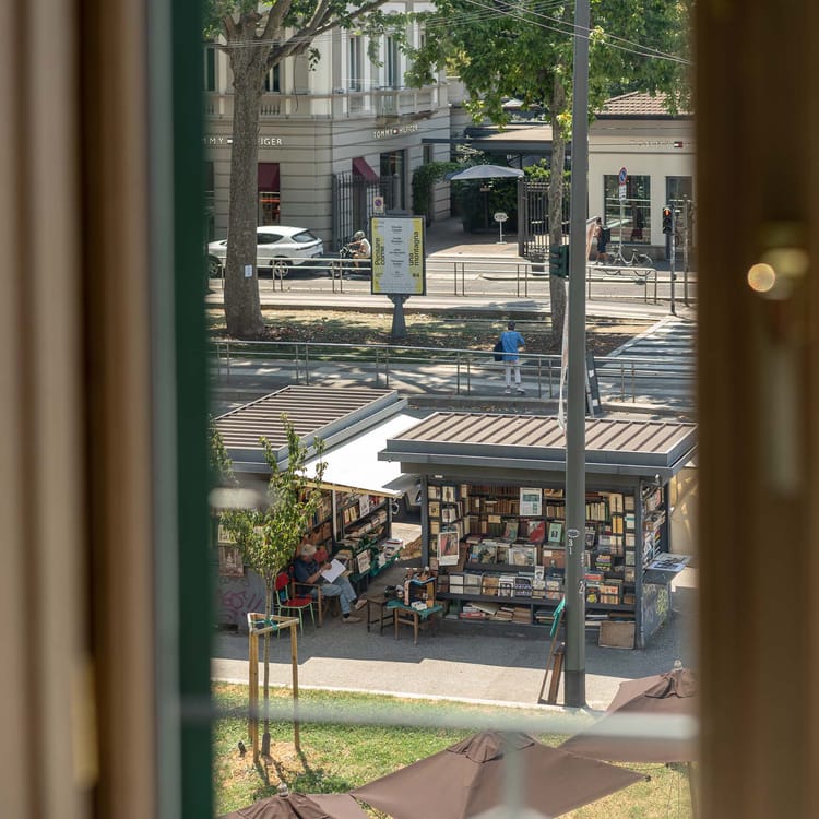 View of Milan from the window of Hotel Milu